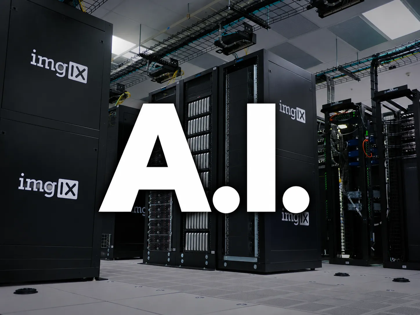 The letters 'A.I.' superimposed over data center computers.