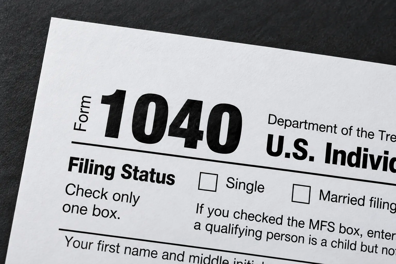 A view of IRS Form 1040 for Personal Income Taxes
